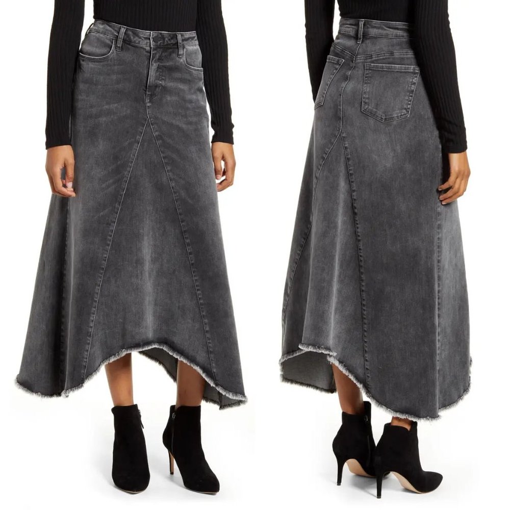 Gray Denim Midi Skirt